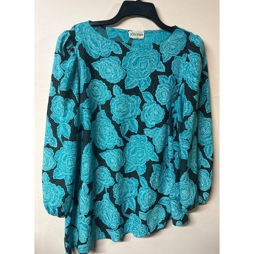 VTG Riccardo Women’s Blouse 16.5 Floral Made in USA Long Bell Sleeve Y2K cottage